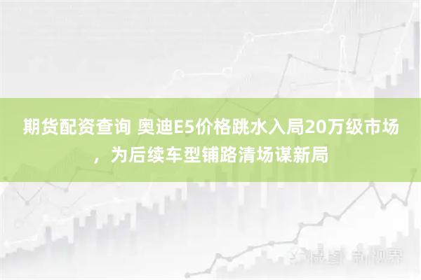 期货配资查询 奥迪E5价格跳水入局20万级市场，为后续车型铺路清场谋新局